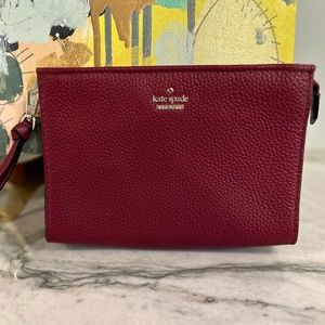 Kate Spade Maroon Pebbled Leather Wristlet